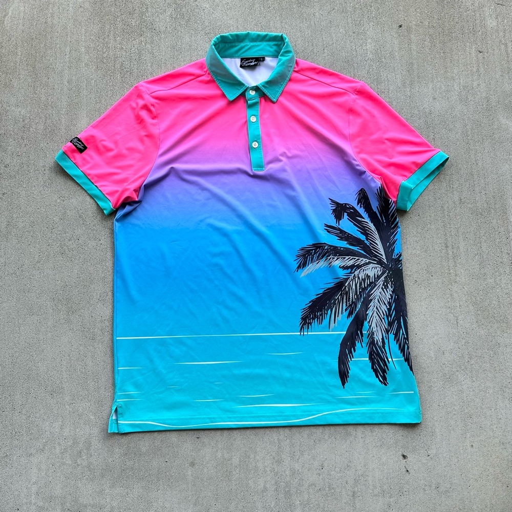 Sunday Swagger Golf Polo Size Large Palm Tree Miami Stretch Performance